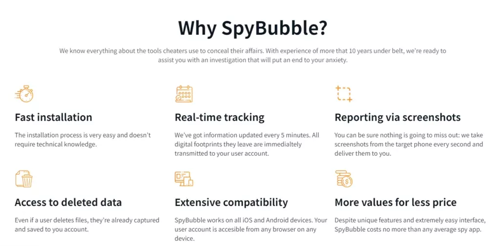 SpyBubble features