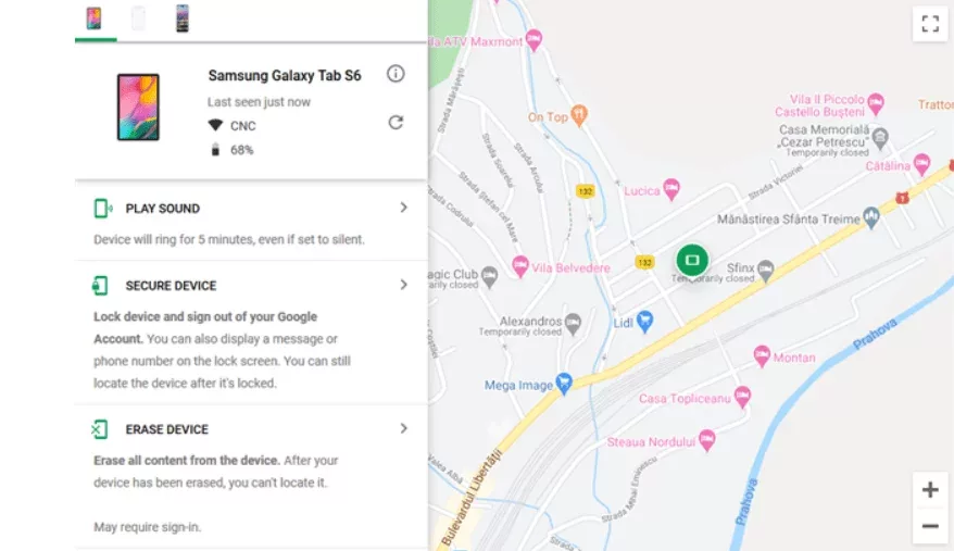 Google Find My Device interface