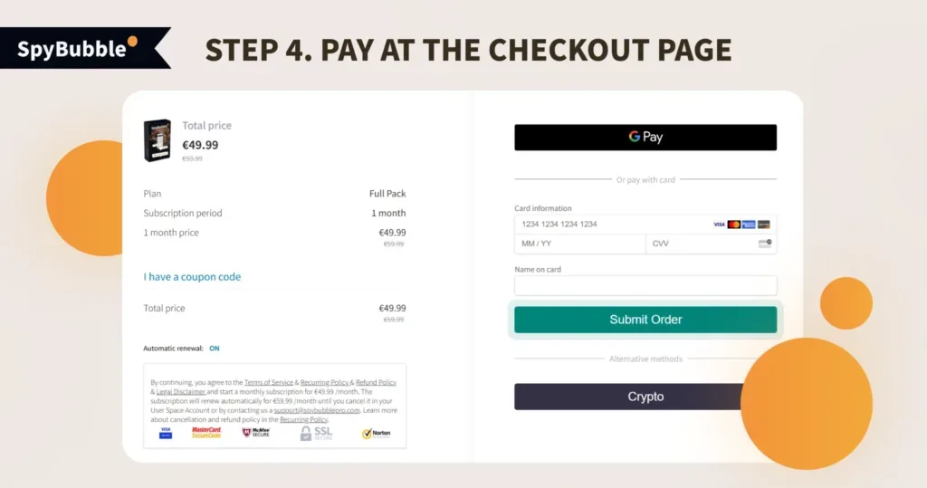 Pay at the checkout page - instructions by SpyBubble